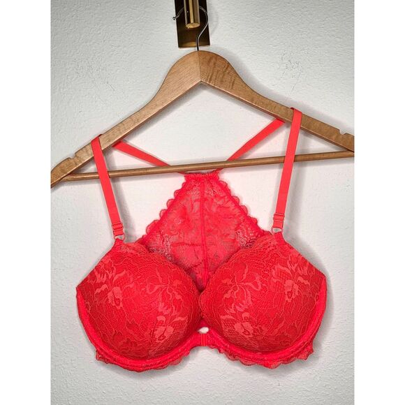 Victoria's Secret Push Up Bra 34DD Lace Racerback Front Closure Underwire - Picture 2 of 7